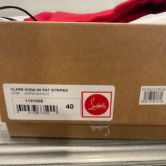 Christian Louboutin Blue White Clare Nodo Striped Side Bow Slingback Heels Pumps - Picture 3 of 6